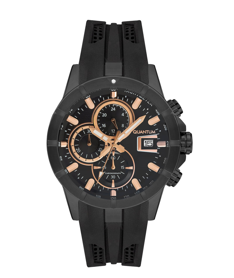 Quantum Men’s Black Chronograph Silicone Strap Watch – HNG893.851 - Watch