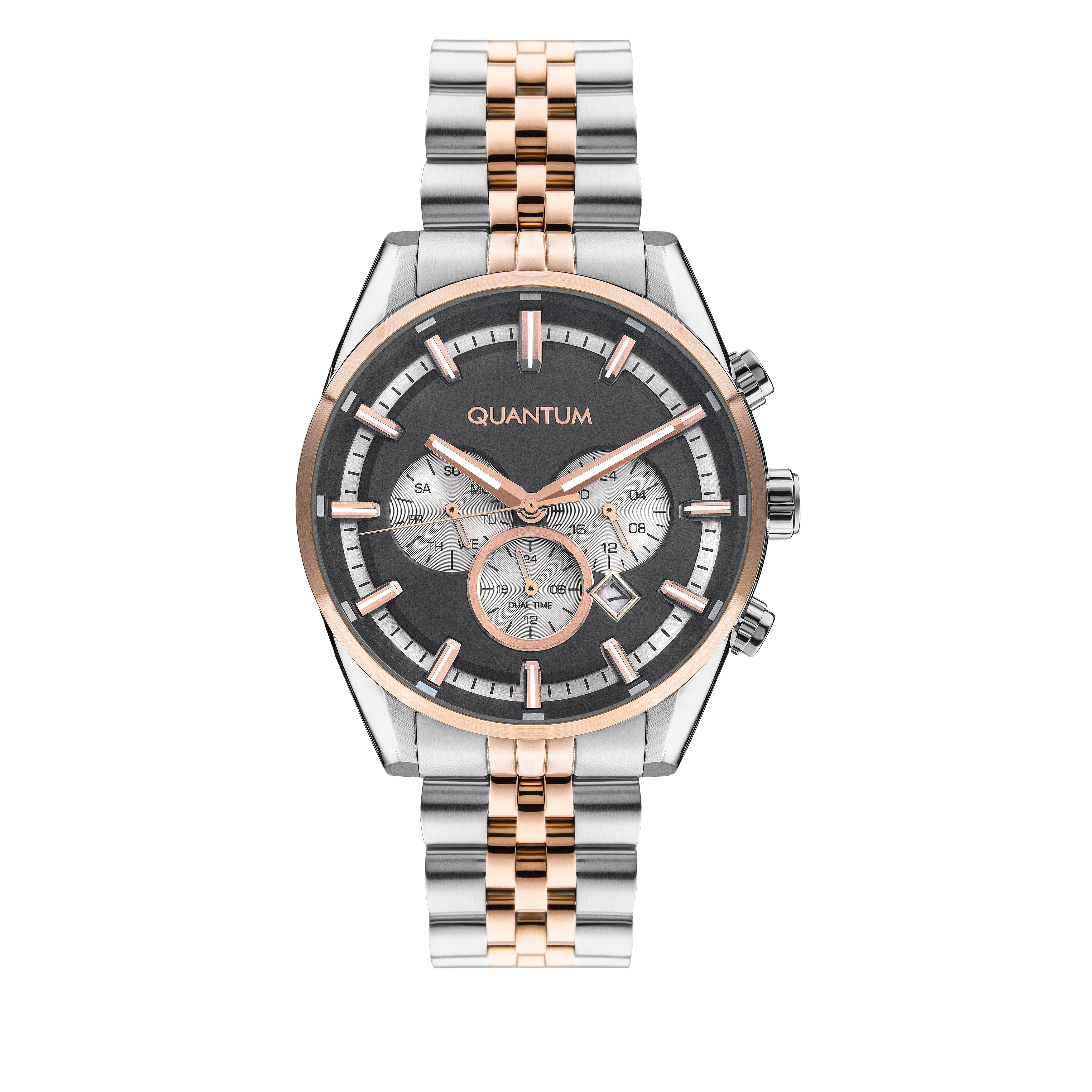 Quantum Men’s Rose Gold Dual Time Gun Dial Watch – PWG987.550 - Watch