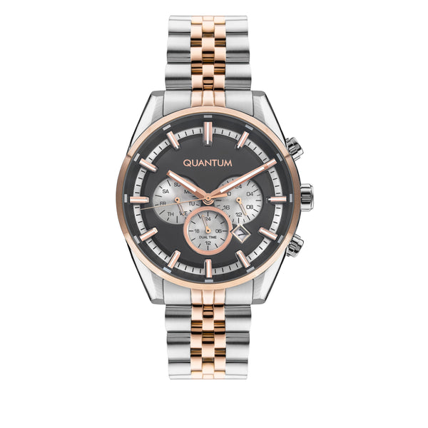Quantum Men’s Rose Gold Dual Time Gun Dial Watch – PWG987.550 - Watch