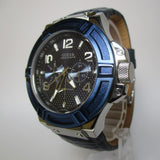 Guess Rigor Blue Dial Leather Strap Men's Watch W0040G7