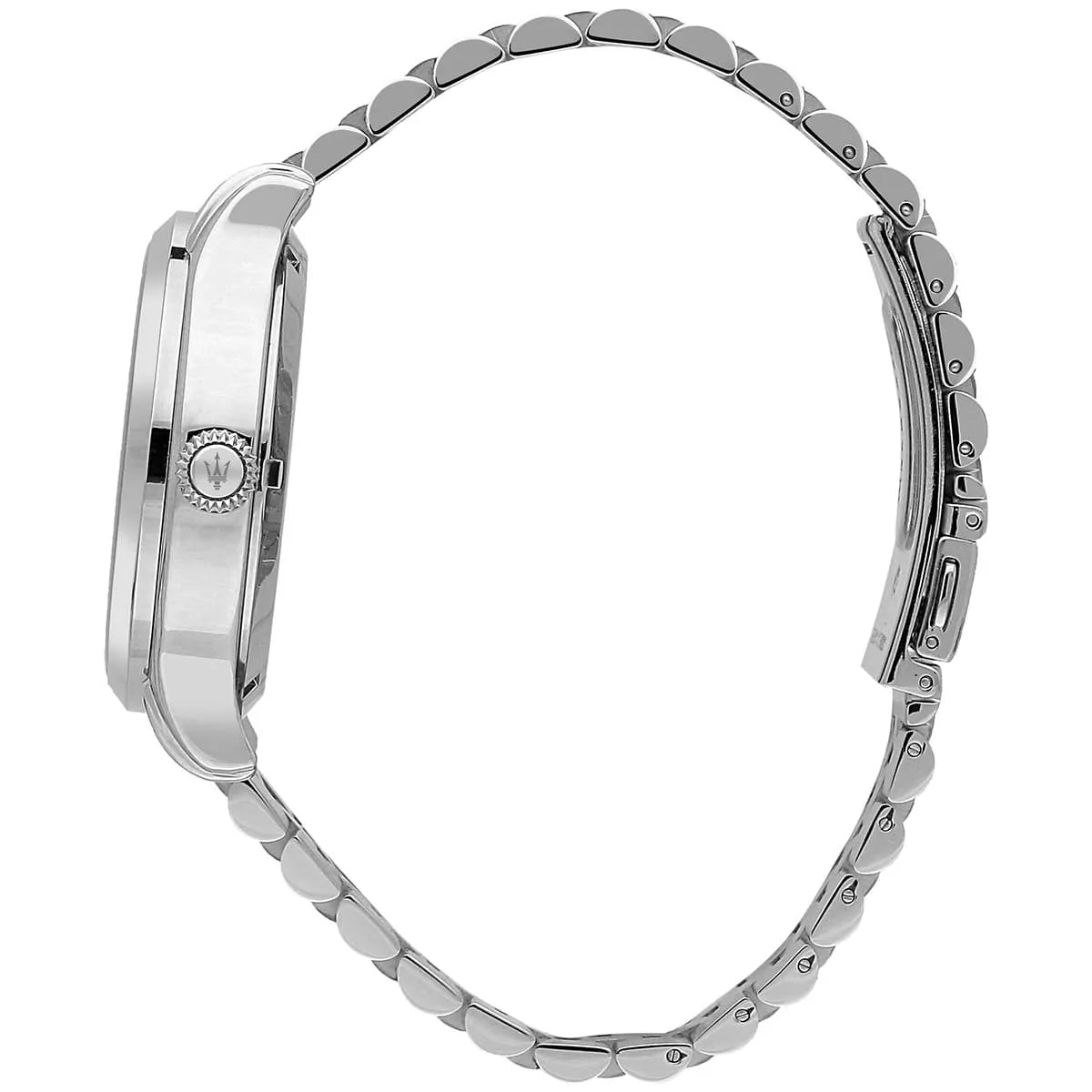 Maserati Epoca watch profile view showing case thickness and bracelet
