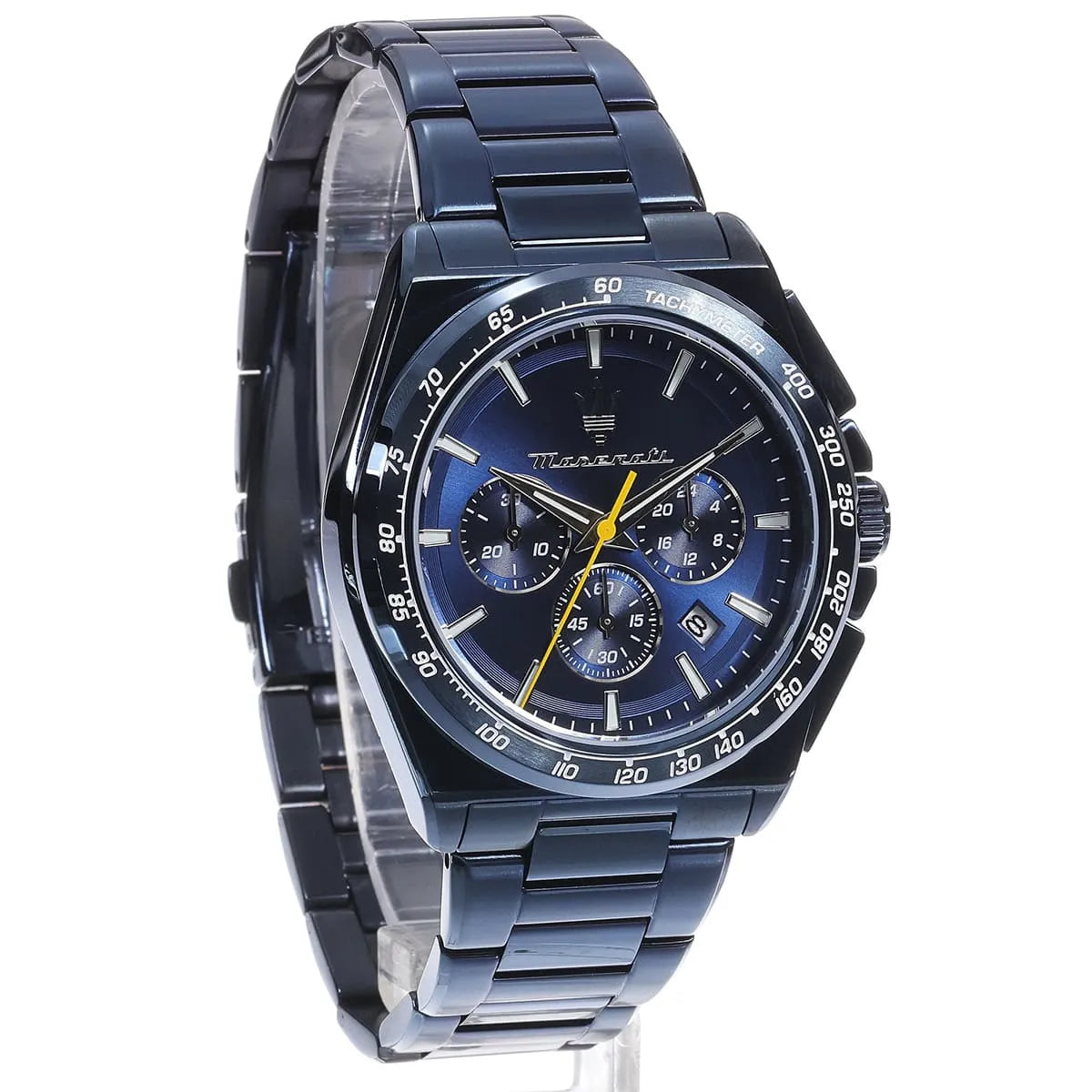 Maserati Velocità men's chronograph with 43mm blue dial and tachymeter bezel