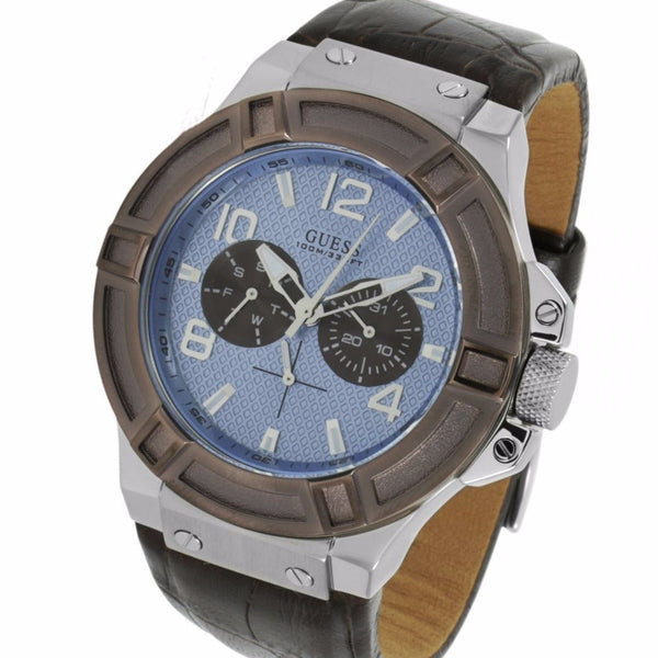 Guess Rigor Blue Dial Leather Strap Men's Watch W0040G10