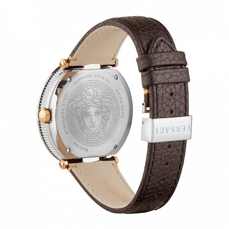 Versace V-Metal Icon Brown Leather Strap Men's Watch VQL010015 - The Watches Men & CO #3