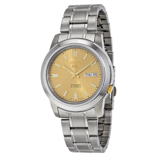 Seiko 5 Automatic Stainless Steel Gold Dial Men's Watch SNKK13 - The Watches Men & Co