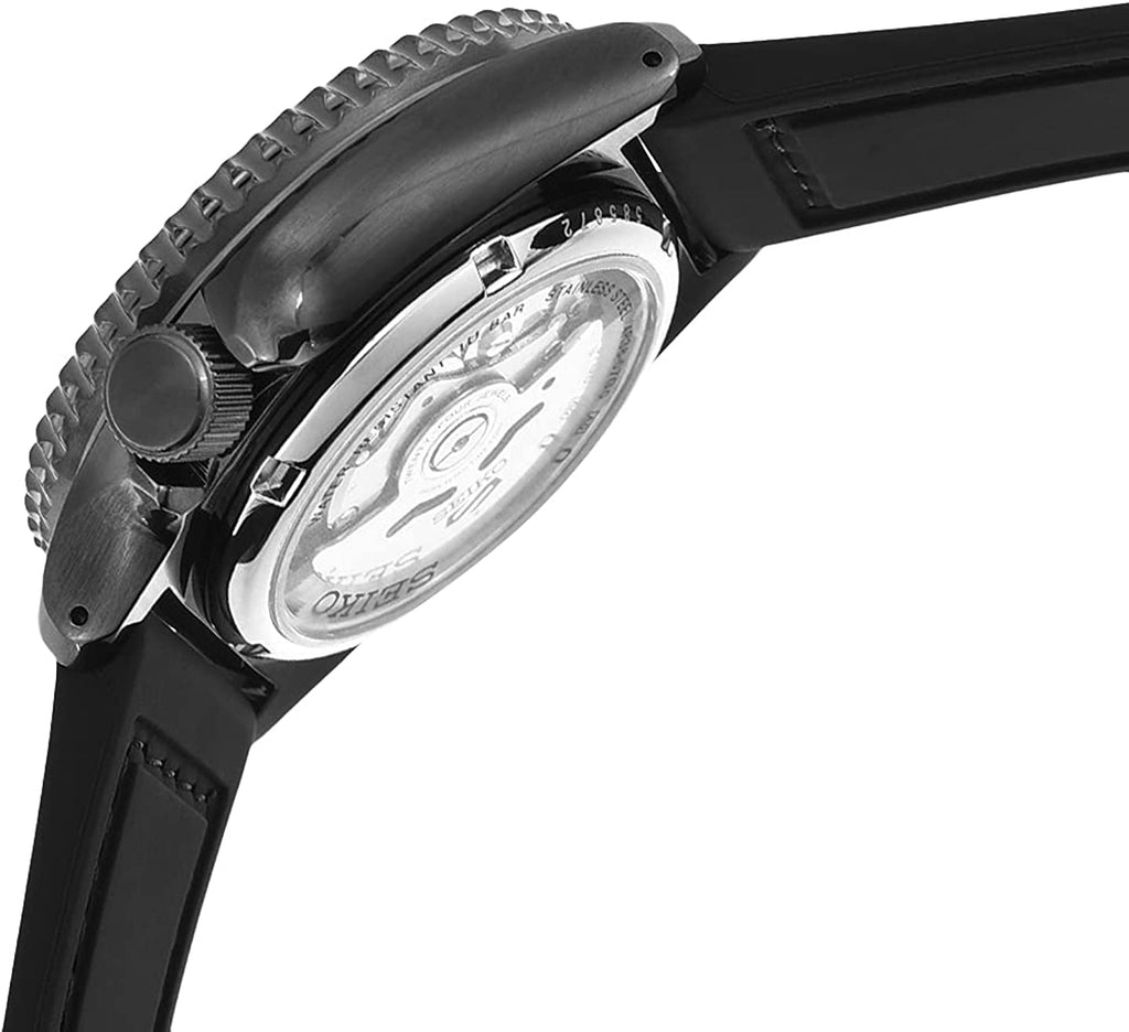 Seiko 5 Sports SRPD65K3 side profile showing gun metal case and crown