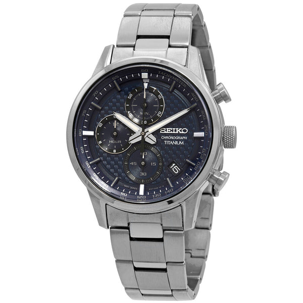 Seiko Chronograph Quartz Blue Dial Grey Titanium Men's Watch SSB387 - The Watches Men & Co