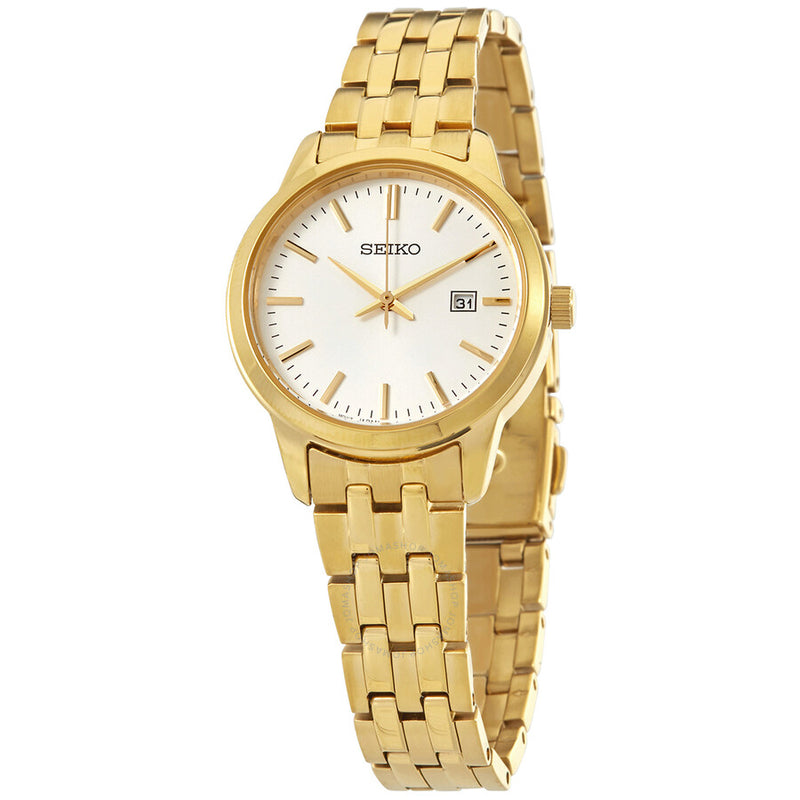 Seiko Classic Quartz White Dial Yellow Gold-tone Ladies Watch SUR412 - The Watches Men & Co