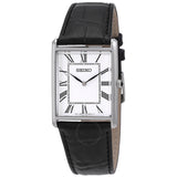 Seiko Essentials Quartz White Dial Black Leather Men's Watch SWR049 - The Watches Men & Co