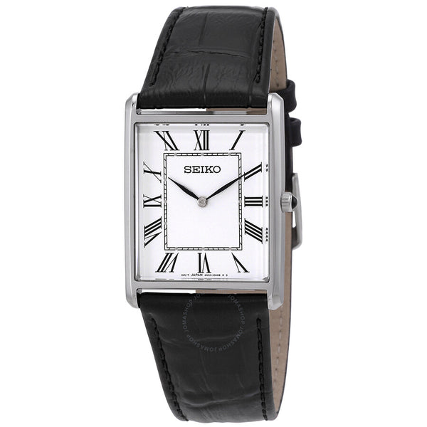 Seiko Essentials Quartz White Dial Black Leather Men's Watch SWR049 - The Watches Men & Co