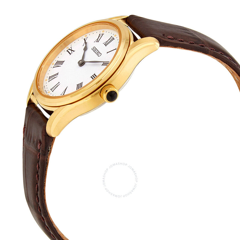 Seiko Quartz White Dial Brown Leather Ladies Watch SWR072P1 - The Watches Men & Co #2