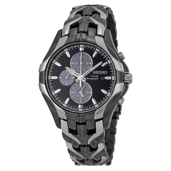 Seiko Solar Chronograph Black Dial Stainless Steel Men's Watch SSC139 - The Watches Men & Co