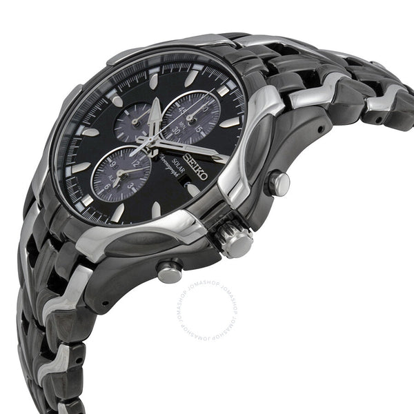 Seiko Solar Chronograph Black Dial Stainless Steel Men's Watch SSC139 - The Watches Men & Co #2