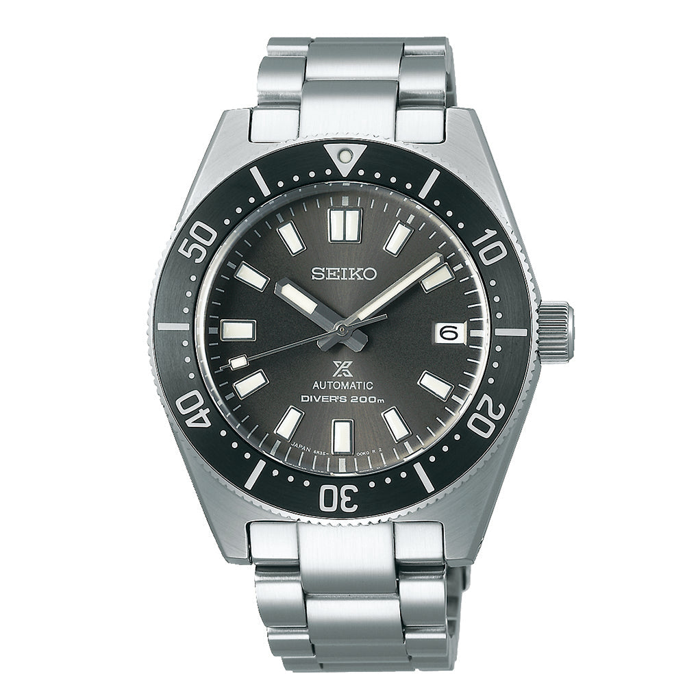 Seiko SPB143J1 silver automatic diver watch with black dial and steel bracelet