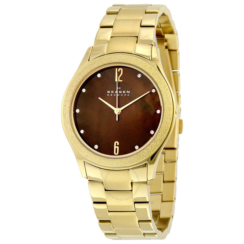 Skagen Brown Dial Gold-tone Ladies Watch SKW2108 - The Watches Men & Co