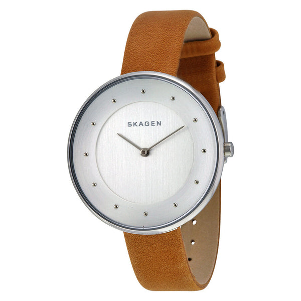 Skagen Gitte Silver Dial Light Brown Leather Strap Ladies Watch SKW2326 - BigDaddy Watches