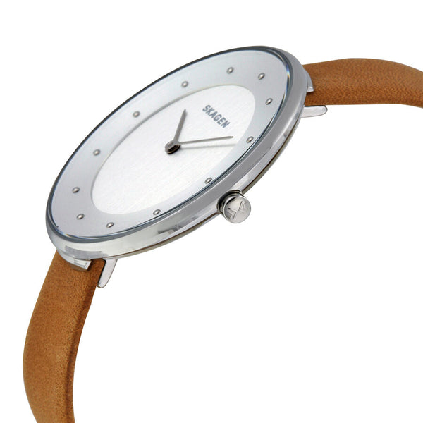 Skagen Gitte Silver Dial Light Brown Leather Strap Ladies Watch SKW2326 - BigDaddy Watches #2