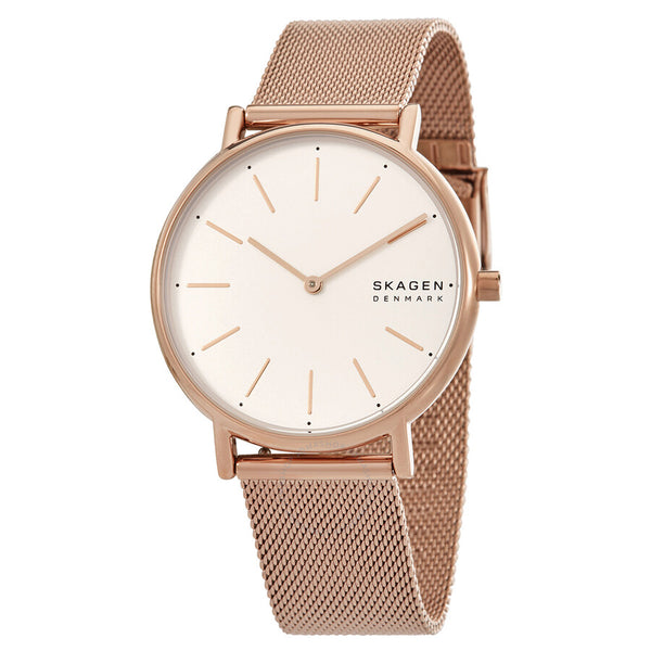 Skagen Signatur Quartz White Dial Rose Gold-tone Ladies Watch SKW2784 - The Watches Men & Co