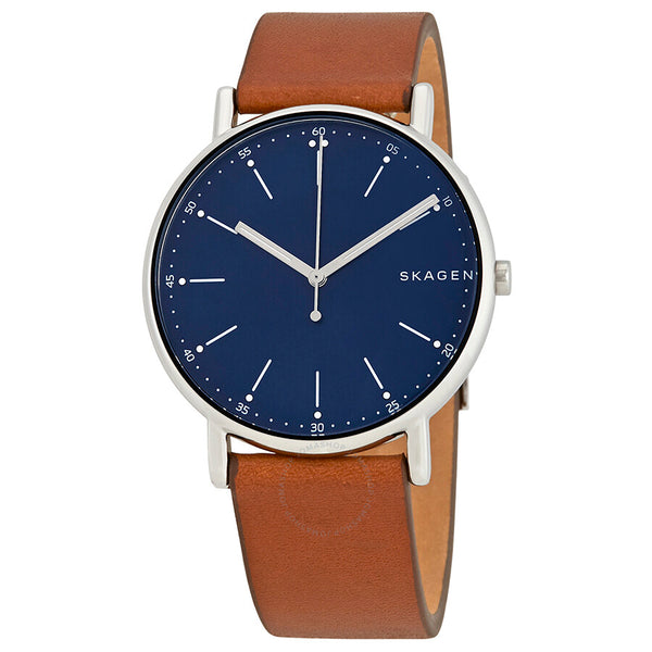 Skagen Signature Blue Dial Brown Leather Men's Watch SKW6355 - The Watches Men & Co