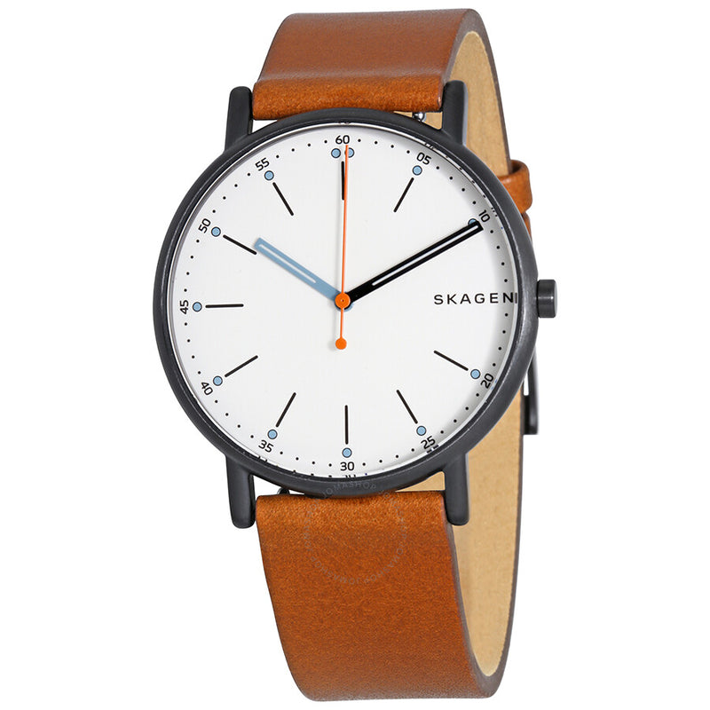 Skagen Signature Diamond White Dial Brown Leather Men's Watch SKW6374 - The Watches Men & Co