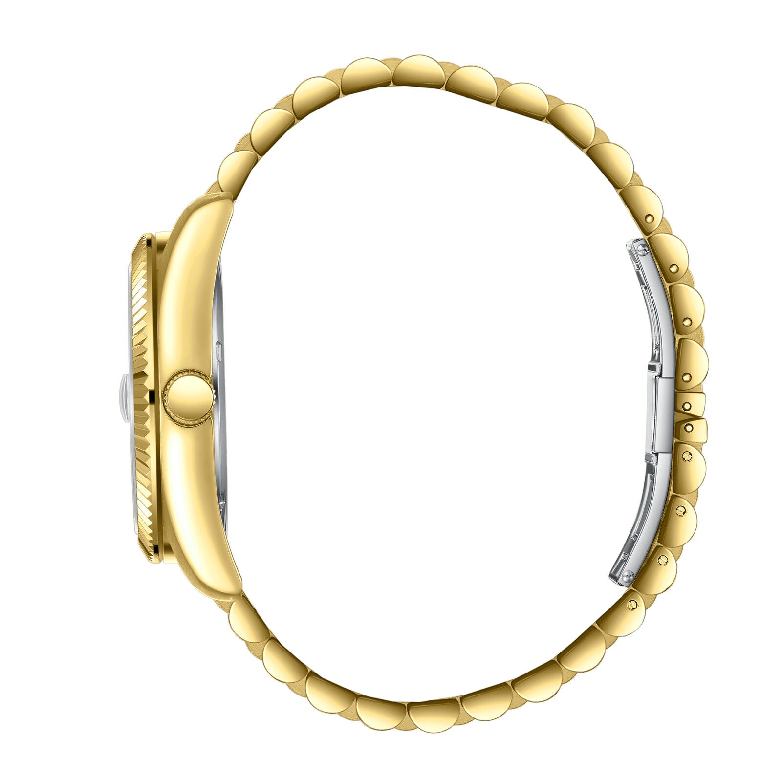 Slazenger Classic Day Date watch side view showing gold case profile and bracelet