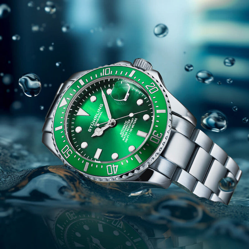 Stuhrling Original Aquadiver Automatic Green Dial Men's Watch M18253 - The Watches Men & Co #5