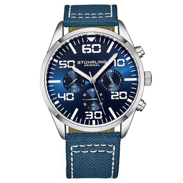 Stuhrling Original Aviator Blue Dial Men's Watch M15928 - The Watches Men & Co