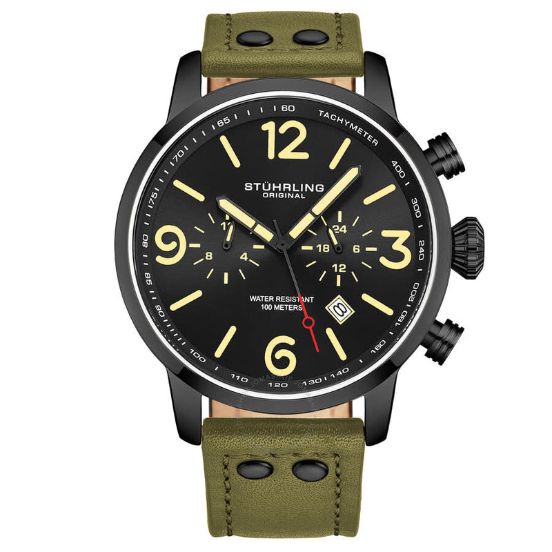 Stuhrling Original Aviator Chronograph Quartz Black Dial Men's Watch M17965 - The Watches Men & Co