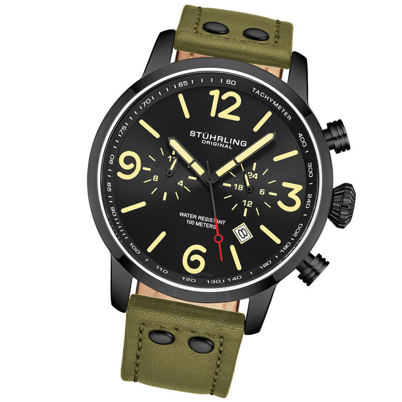 Stuhrling Original Aviator Chronograph Quartz Black Dial Men's Watch M17965 - The Watches Men & Co #2