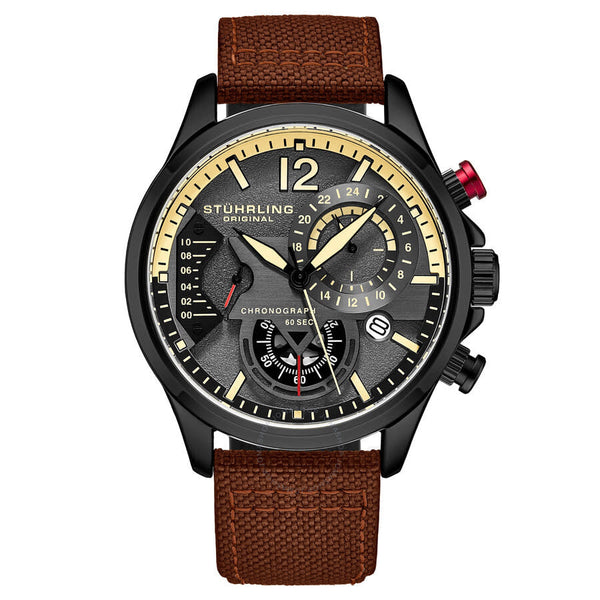 Stuhrling Original Aviator Chronograph Quartz Grey Dial Men's Watch M17974 - The Watches Men & Co
