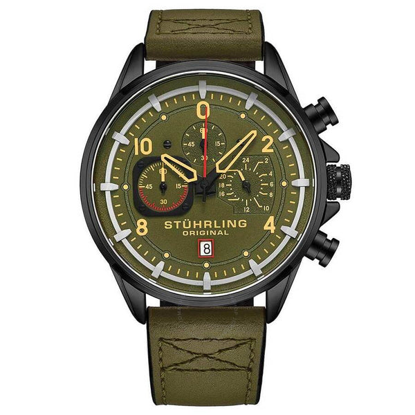 Stuhrling Original Aviator Green Dial Men's Watch M15555 - The Watches Men & Co