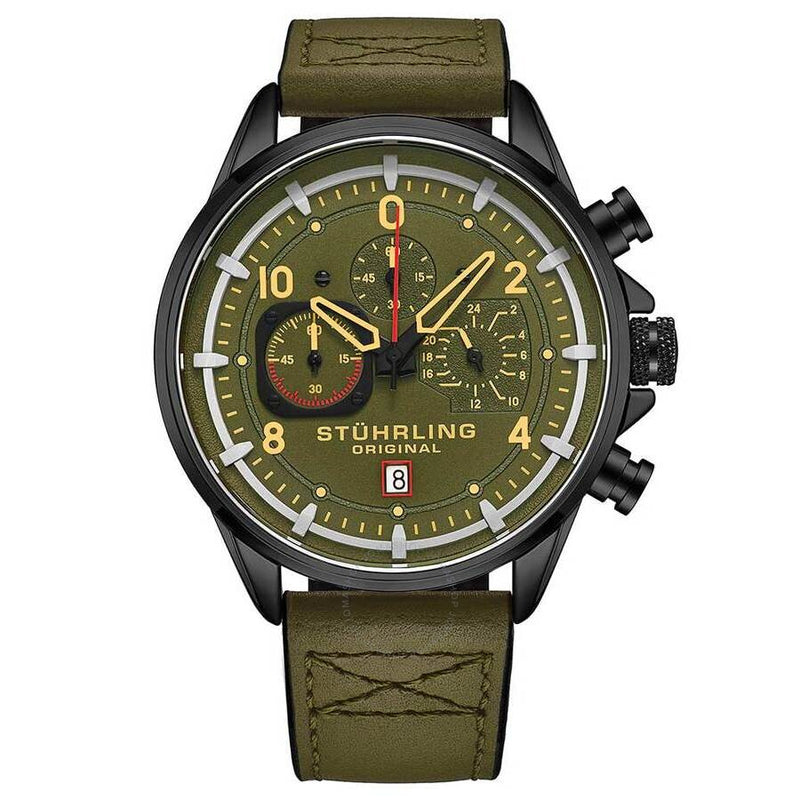 Stuhrling Original Aviator Green Dial Men's Watch M15555 - The Watches Men & Co