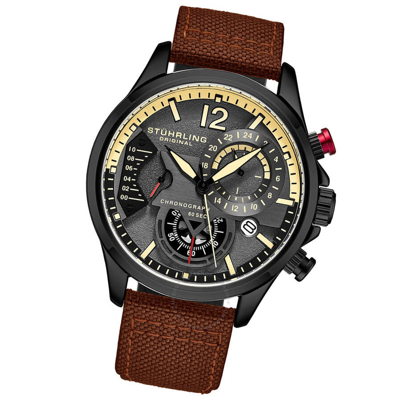 Stuhrling Original Aviator Chronograph Quartz Grey Dial Men's Watch M17974 - The Watches Men & Co #2