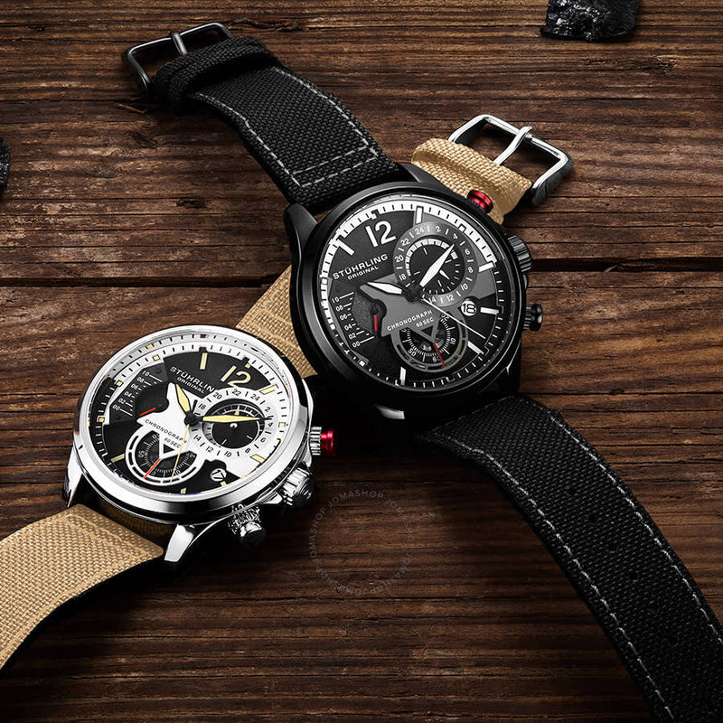 Stuhrling Original Aviator Quartz Blue Dial Men's Watch M13587 - The Watches Men & Co #4