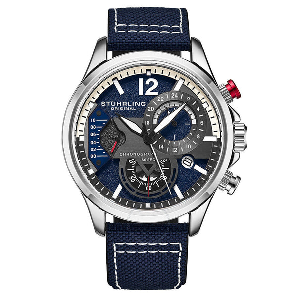 Stuhrling Original Aviator Quartz Blue Dial Men's Watch M13587 - The Watches Men & Co