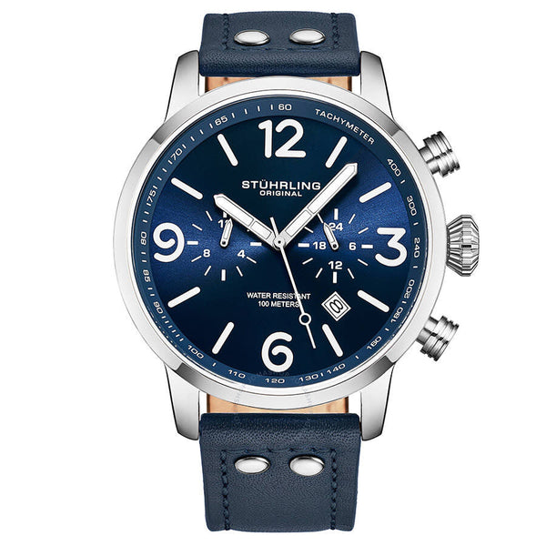 Stuhrling Original Aviator Quartz Blue Dial Men's Watch M13650 - The Watches Men & Co #2
