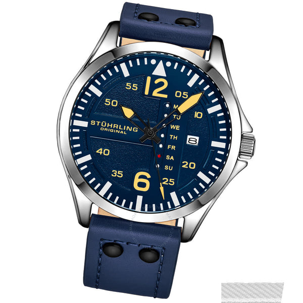 Stuhrling Original Aviator Quartz Blue Dial Men's Watch M17216 - The Watches Men & Co #2