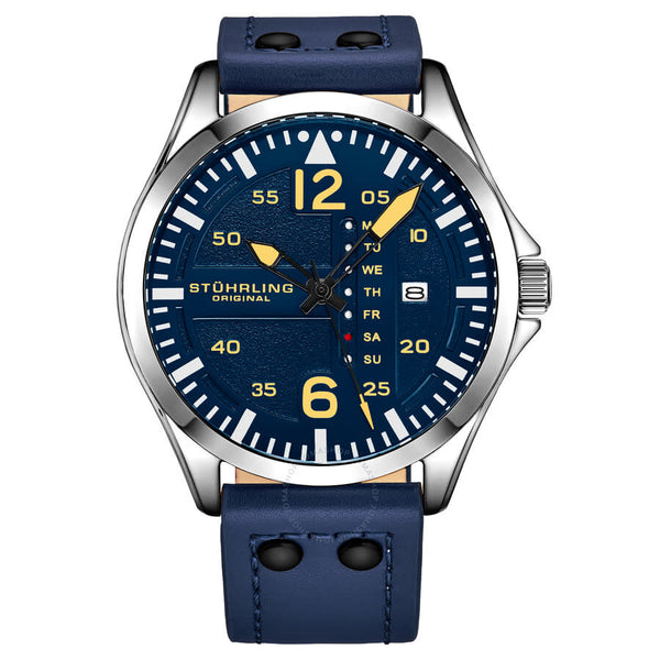 Stuhrling Original Aviator Quartz Blue Dial Men's Watch M17216 - The Watches Men & Co
