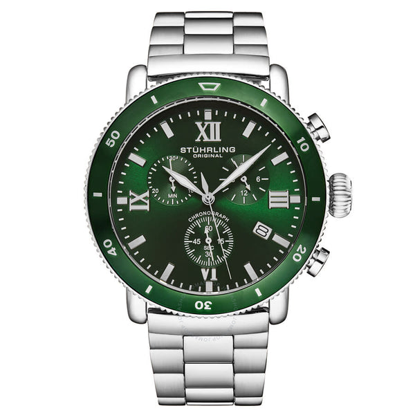 Stuhrling Original Monaco Chronograph Quartz Green Dial Men's Watch M17995 - The Watches Men & Co