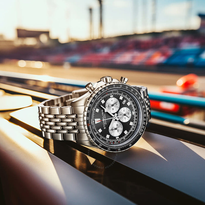 Stuhrling Original Monaco Chronograph Quartz Black Dial Men's Watch M18217 - The Watches Men & Co #3