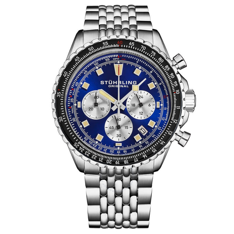 Stuhrling Original Monaco Chronograph Quartz Blue Dial Men's Watch M18216 - The Watches Men & Co
