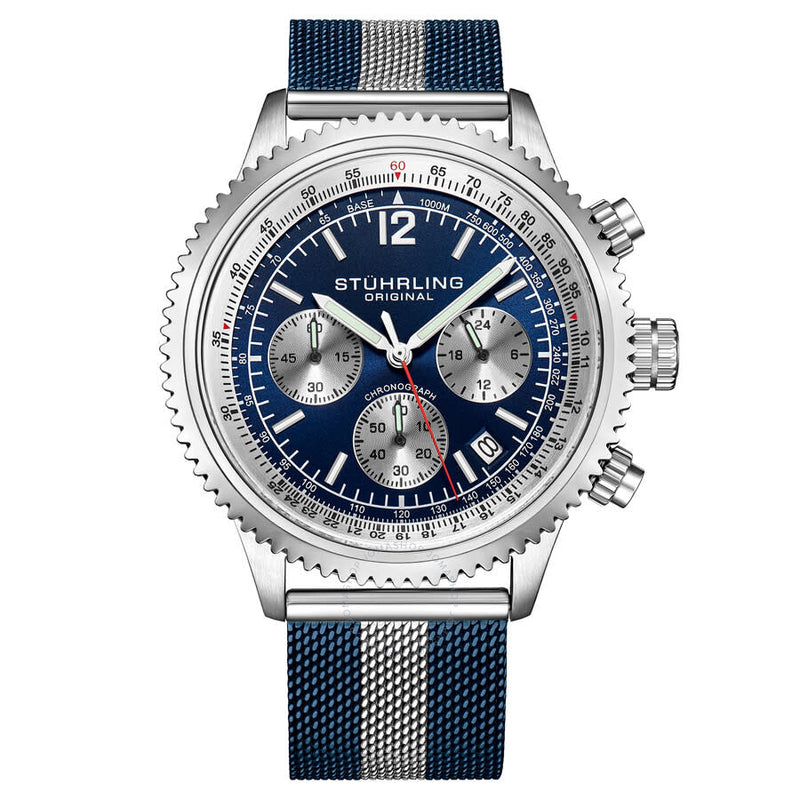 Stuhrling Original Monaco Chronograph Quartz Blue Dial Men's Watch M16854 - The Watches Men & Co