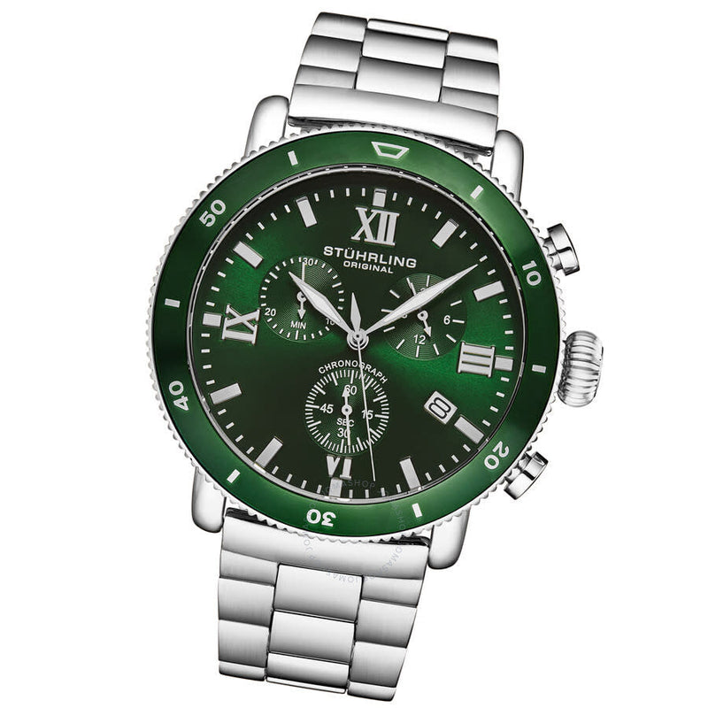Stuhrling Original Monaco Chronograph Quartz Green Dial Men's Watch M17995 - The Watches Men & Co #2