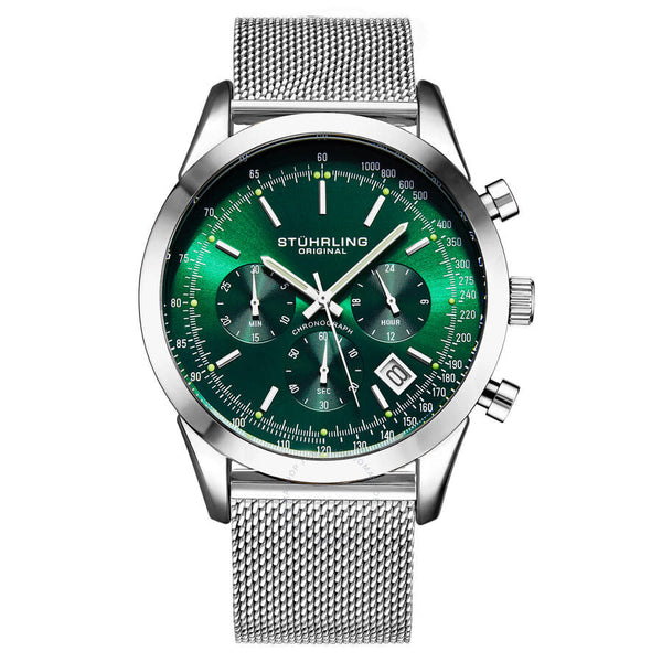 Stuhrling Original Monaco Chronograph Quartz Green Dial Men's Watch M17172 - The Watches Men & Co