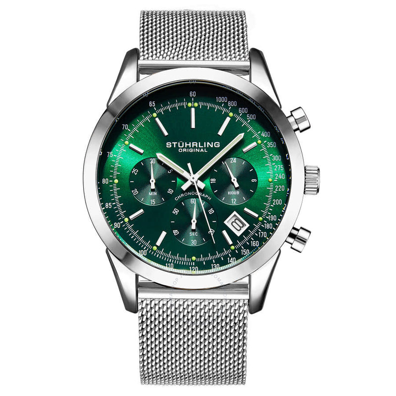 Stuhrling Original Monaco Chronograph Quartz Green Dial Men's Watch M17172 - The Watches Men & Co