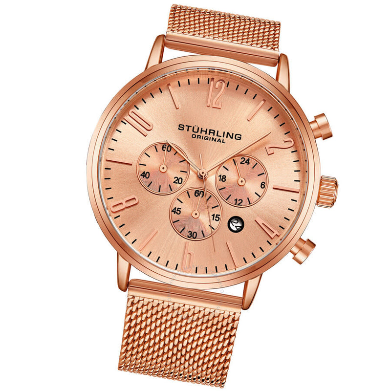 Stuhrling Original Monaco Chronograph Quartz Rose Gold Dial Men's Watch M16250 - The Watches Men & Co #2