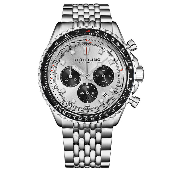 Stuhrling Original Monaco Chronograph Quartz Silver Dial Men's Watch M18215 - The Watches Men & Co