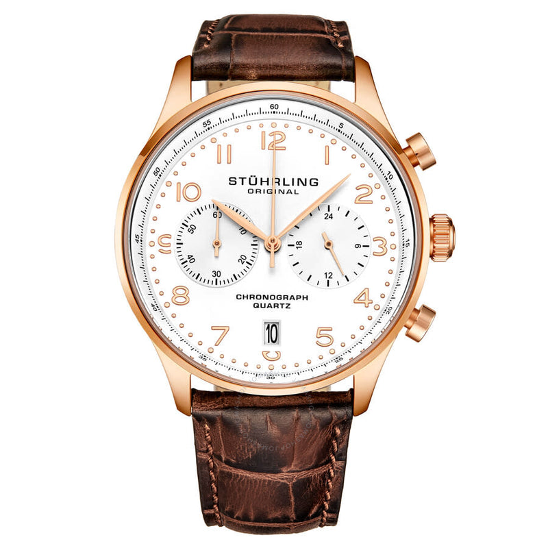 Stuhrling Original Monaco Chronograph Quartz White Dial Men's Watch M16839 - The Watches Men & Co