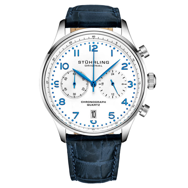 Stuhrling Original Monaco Chronograph Quartz White Dial Men's Watch M16840 - The Watches Men & Co