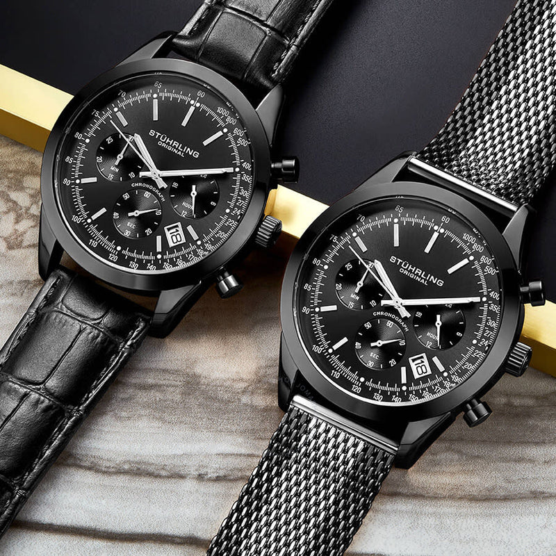 Stuhrling Original Monaco Quartz Black Dial Men's Watch M13651 - The Watches Men & Co #4